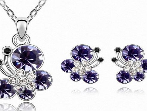 TTH Swarovski Elements Crystal Necklace Value Set [Chat of Butterfly, Tanzanite ] 18KGP Rhinestone